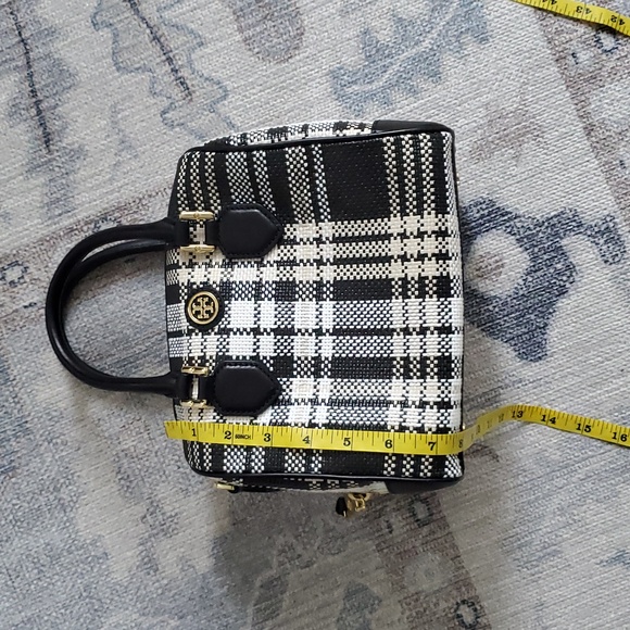 Tory Burch Robinson Plaid Boston Satchel Bag Purse with Crossbody Strap - Picture 16 of 16